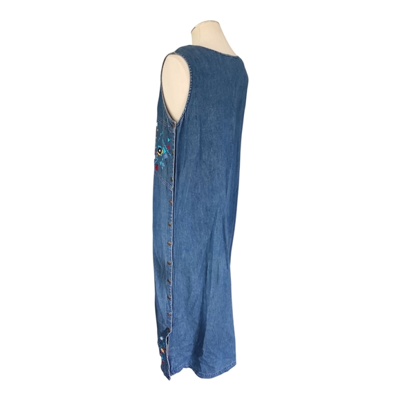 Karin Stevens Petites Embroidered Denim Maxi Dress Size 8P 100% Cotton Boho - Picture 3 of 8